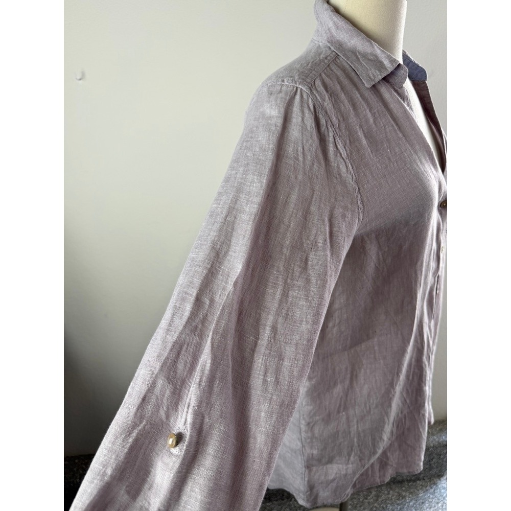 Sigrid Olsen Womens Small Purple 100% Linen Button Up Shirt Roll Tab Sleeve - Picture 10 of 10